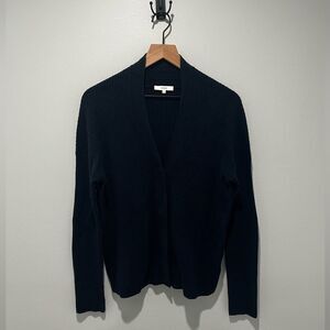 VINCE Navy Ribbed V Neck Wool Cashmere Blend Cardigan Sweater M
